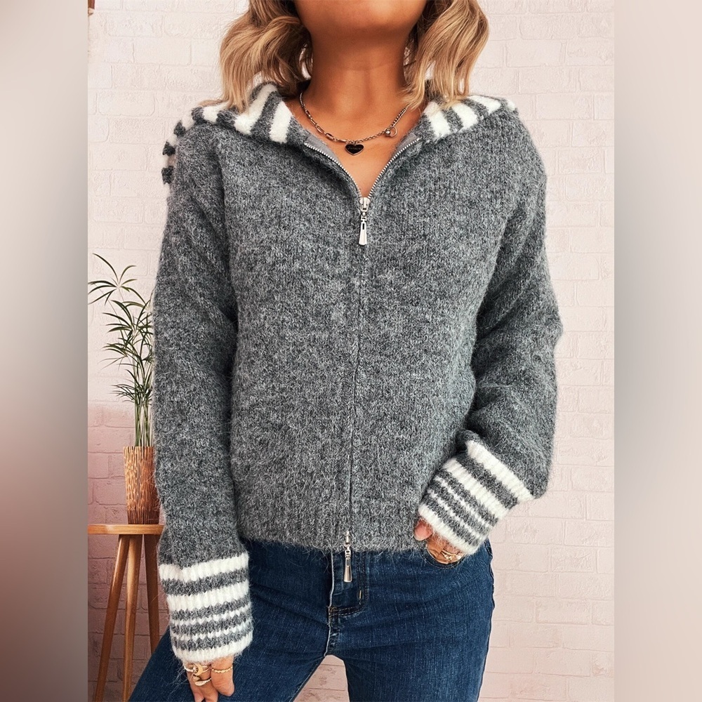 Striped Zip-Up Cardigan
